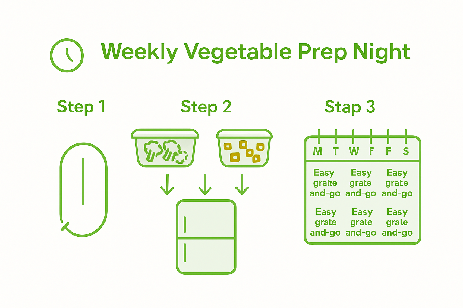 Actionable Tips to Eat More Vegetables Every Day Easily 2 Three-step vegetable prep infographic