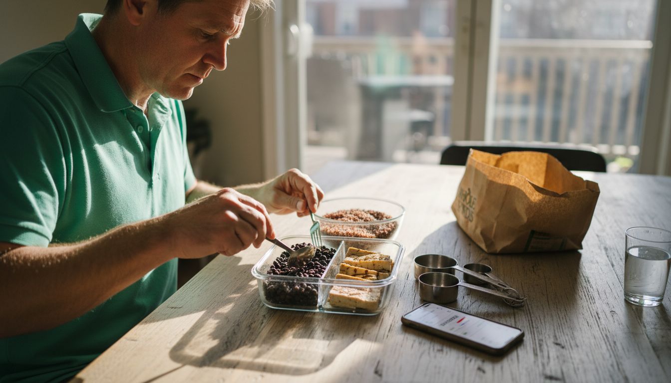 How to Meet Protein Goals Naturally: Step-by-Step Success 2 Man preparing portions for protein-focused meal