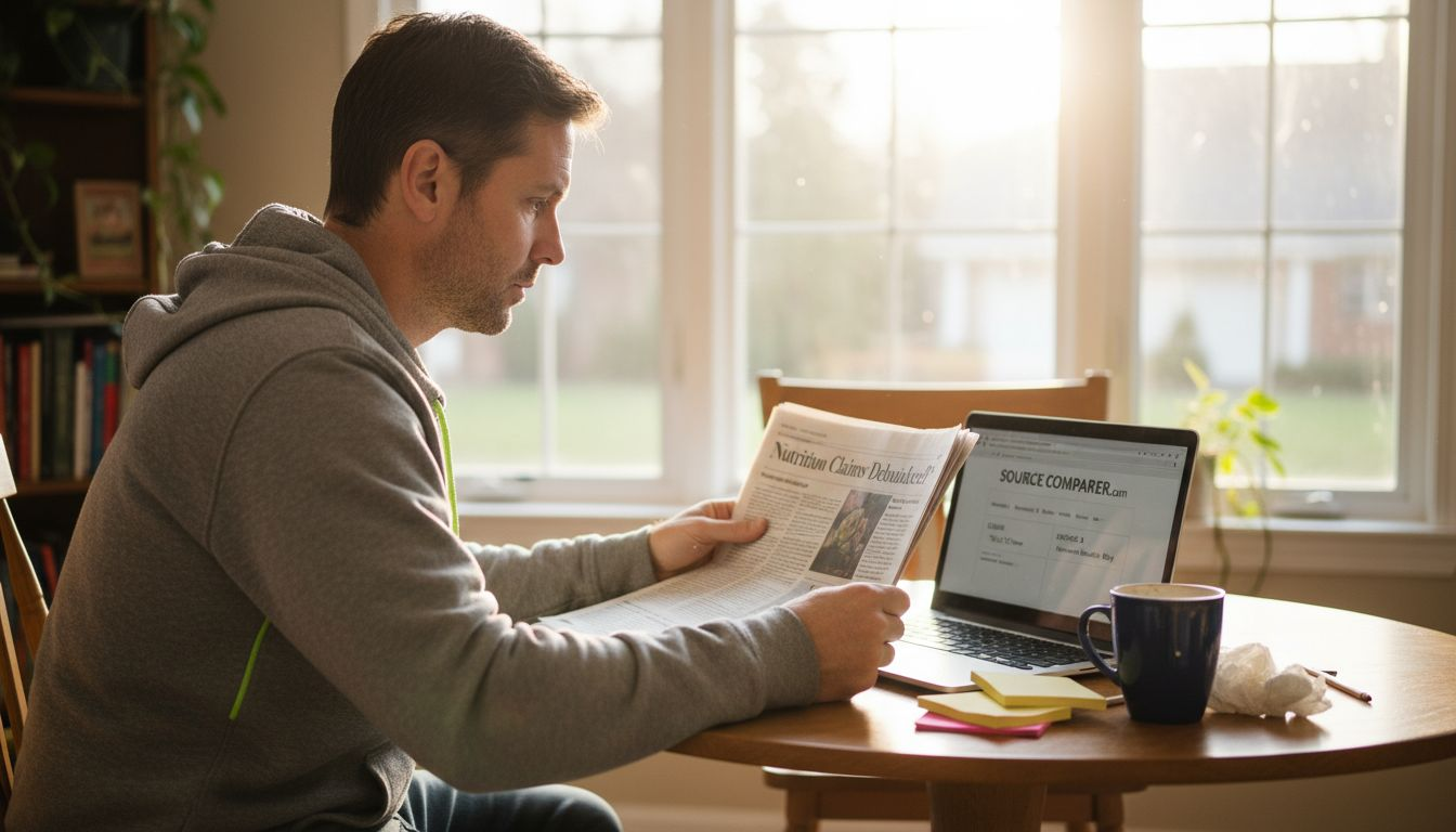 Evidence-Based Nutrition: Transforming Personal Health Choices 1 Man researching nutrition claims at home