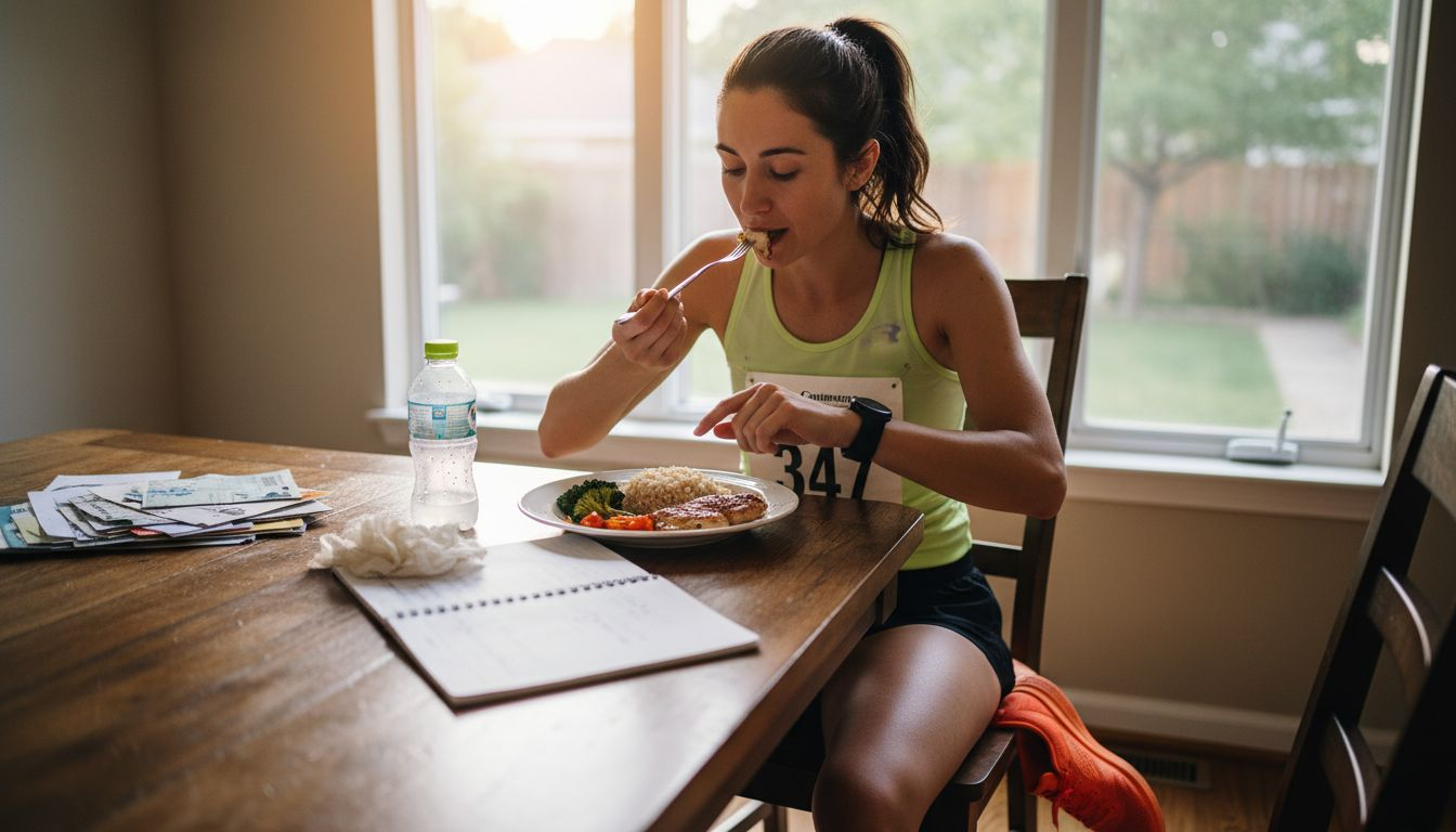 Pre And Post Workout Nutrition: Maximizing Performance And Recovery 1 Runner eating balanced post-workout meal at table