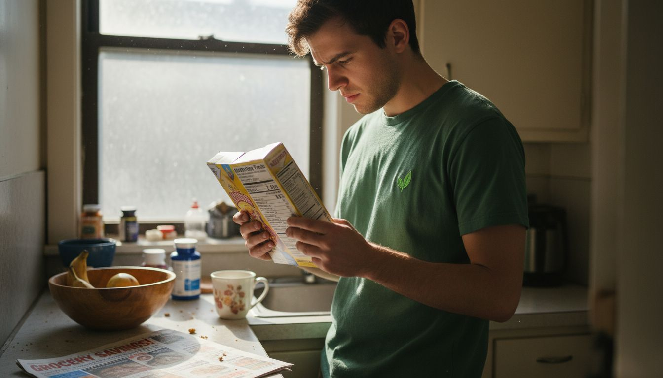 Common Dieting Mistakes That Hinder Progress 1 Man checking nutrition label on cereal box