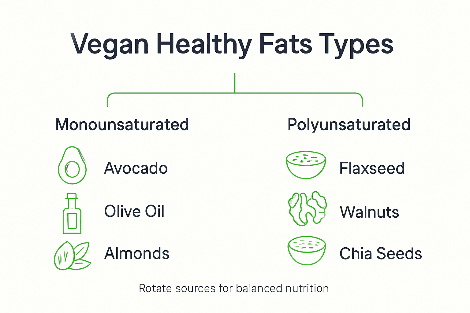 Healthy Fats Vegan: Powering Wellness and Nutrition 1 Infographic comparing vegan monounsaturated and polyunsaturated fats
