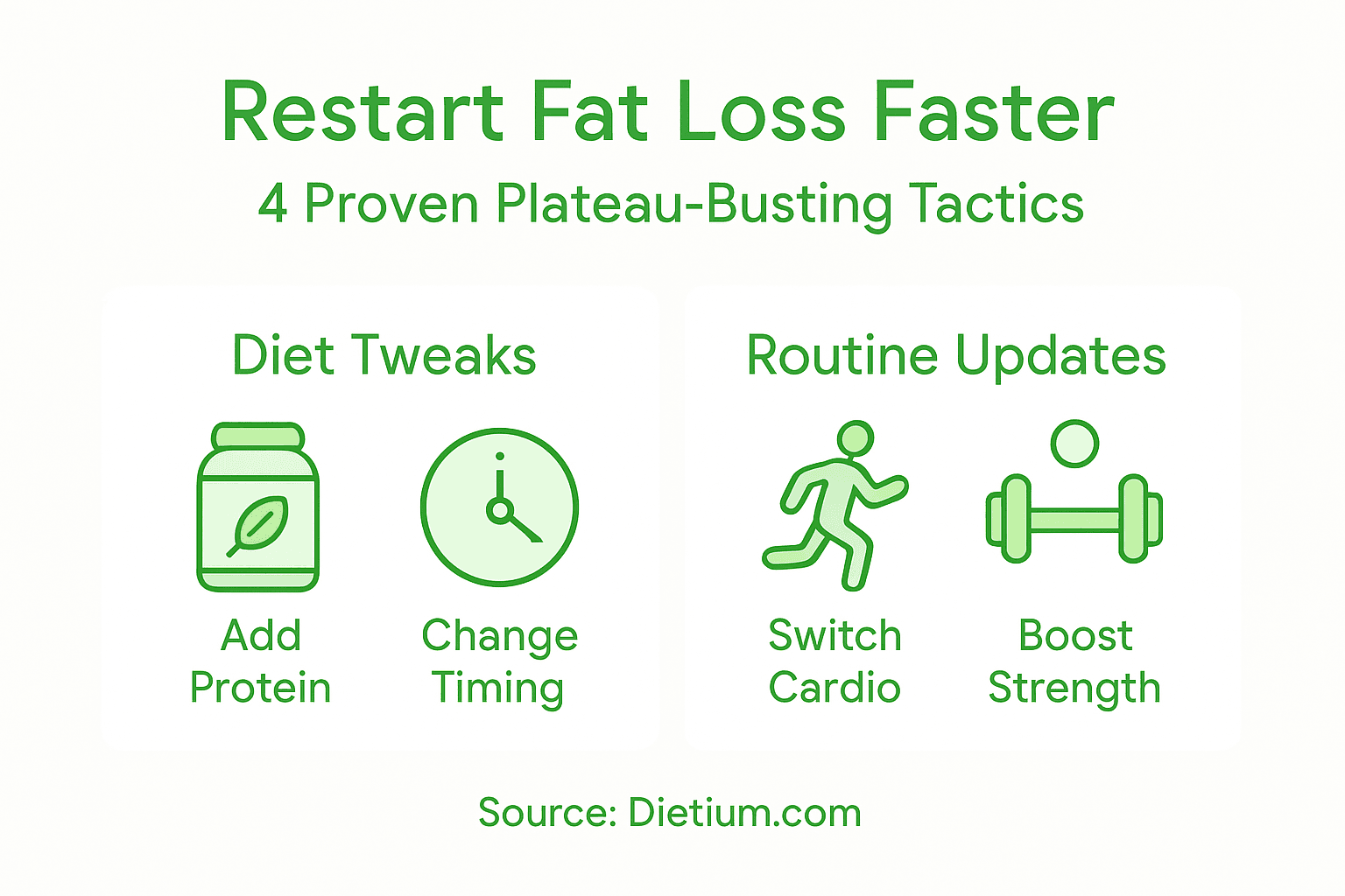 Weight Loss Plateaus: Strategies That Restart Progress 2 Infographic with weight loss plateau strategies and interventions