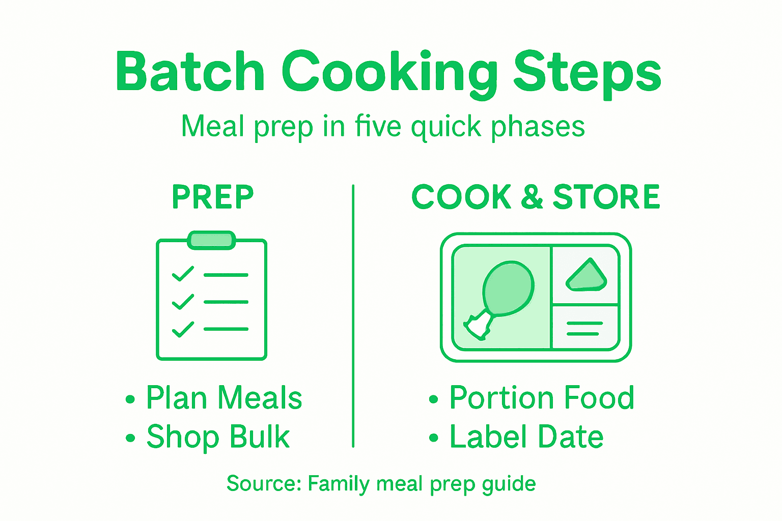 Batch Cooking Tips for Busy Parents: Simplify Meal Prep 2 Infographic of five batch cooking steps