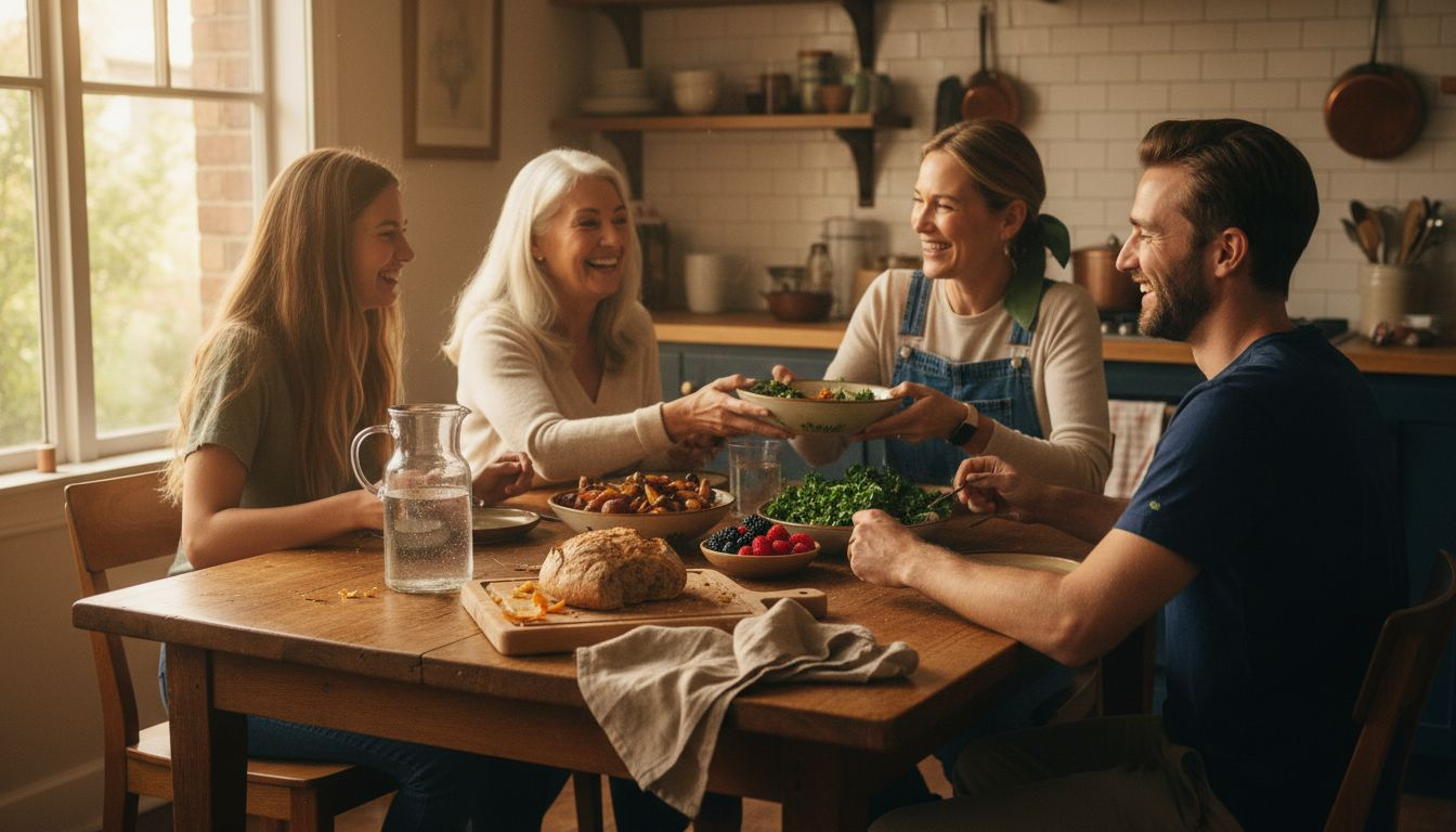Seasonal Eating: Why It Matters for Wellness 1 Family sharing homemade seasonal dinner together