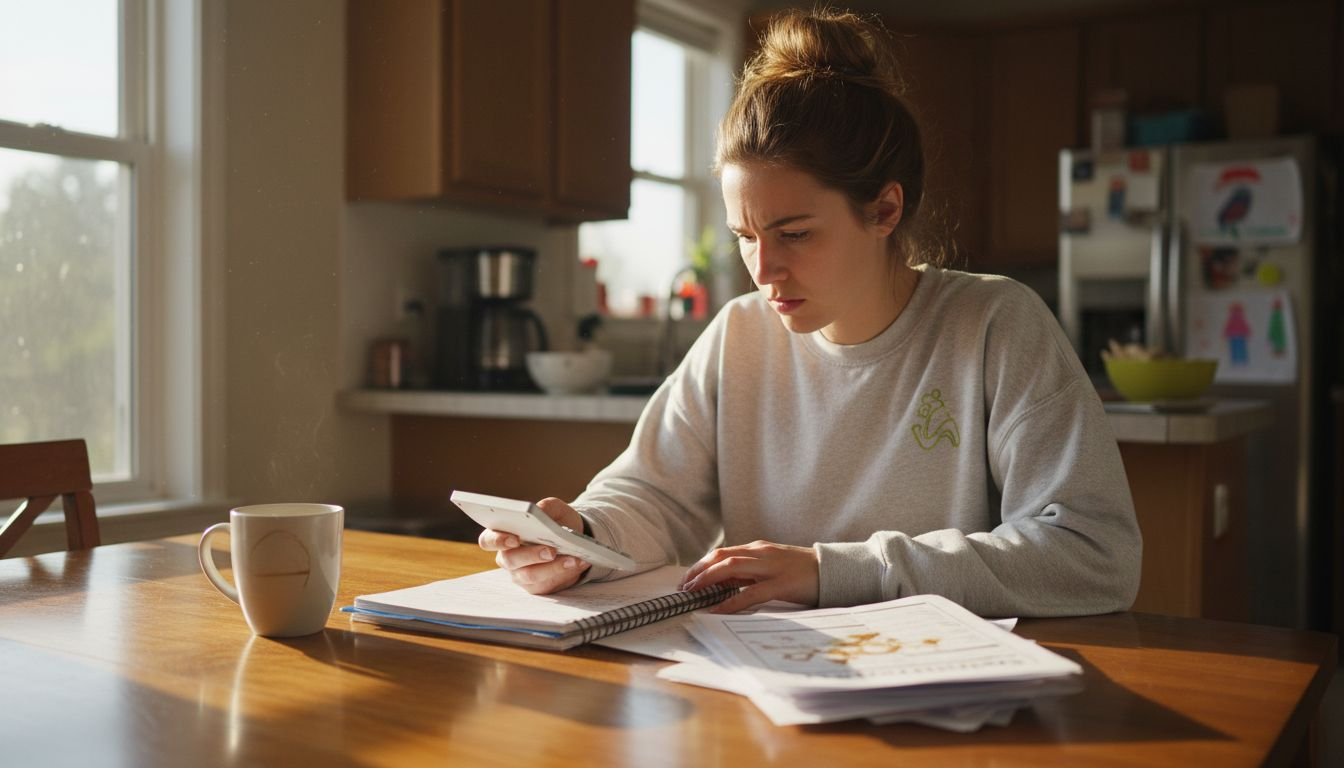 How to Estimate Basal Metabolic Rate Naturally Step-by-Step 1 Woman calculating BMR at busy kitchen table