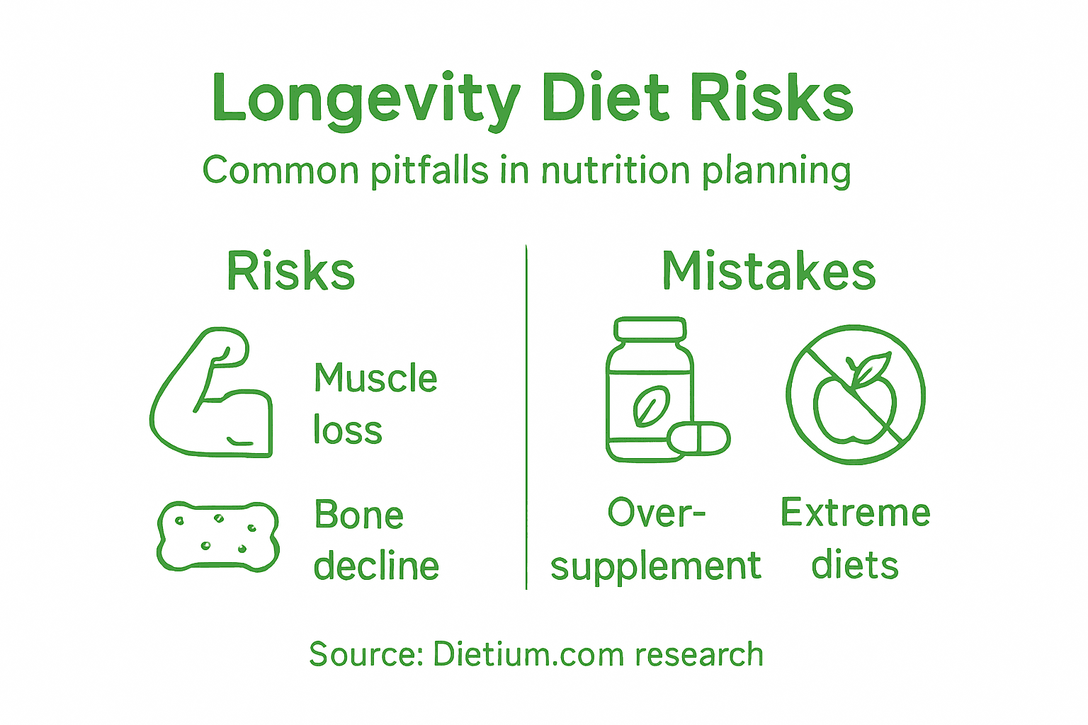 Longevity and Nutrition: Evidence-Based Paths to Vitality 2 Infographic showing longevity diet risks and mistakes