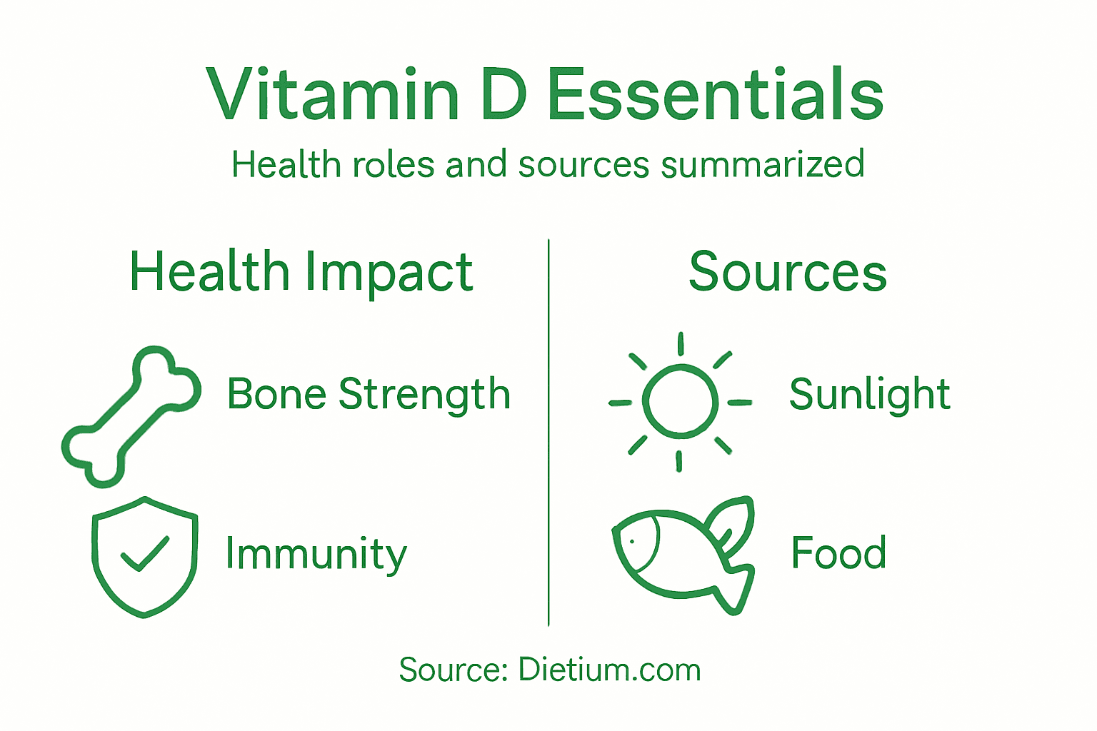 Vitamin D Importance – Impact on Health and Fitness 2 Infographic of vitamin D’s key roles and sources