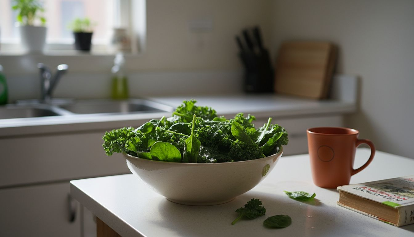 Nutrient Dense Vegan Foods: Optimizing Health 1 Fresh kale and spinach on kitchen counter