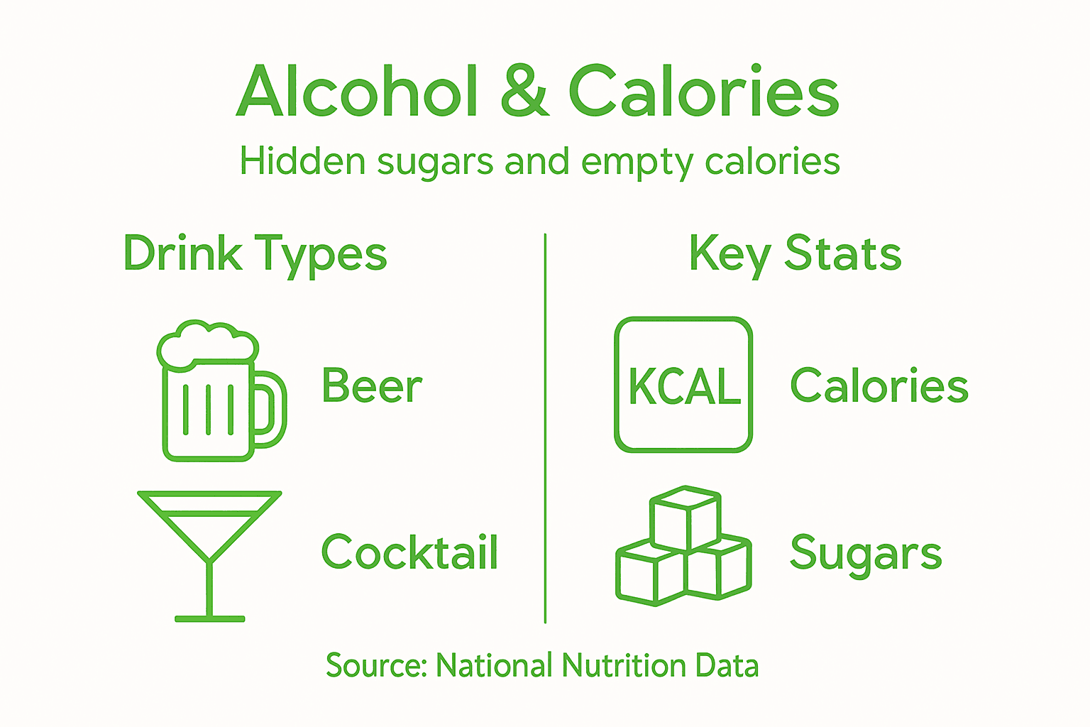 Alcohol and Weight Loss – How Drinking Impacts Results 2 Infographic comparing calories and sugars in drinks