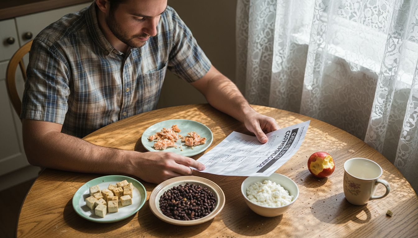 Increasing Protein Intake: Science-Backed Strategies 1 Man arranging various protein food samples