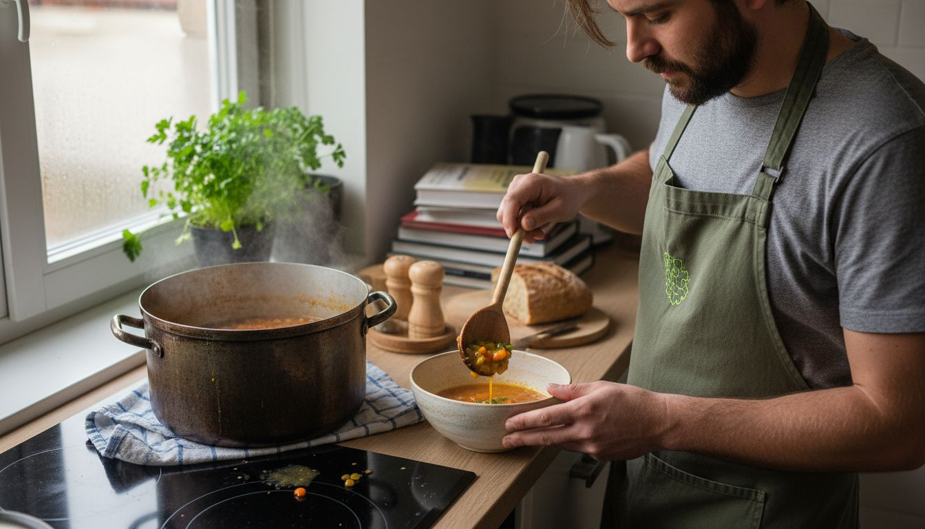 Simple Lunch Ideas for Weight Loss: 30% Better Adherence 1 Man serving homemade vegetable soup lunch