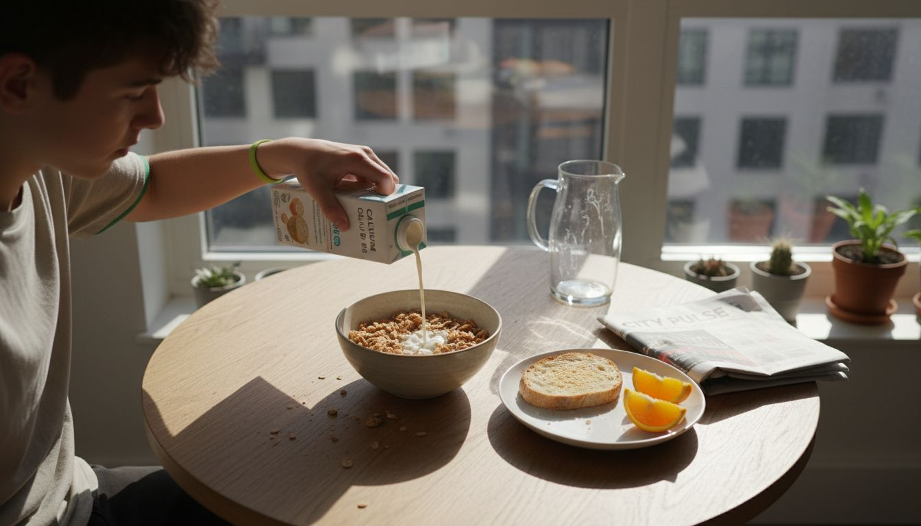 Fortified foods vegan: essential guide 2026 1 Teen preparing breakfast with fortified oat milk