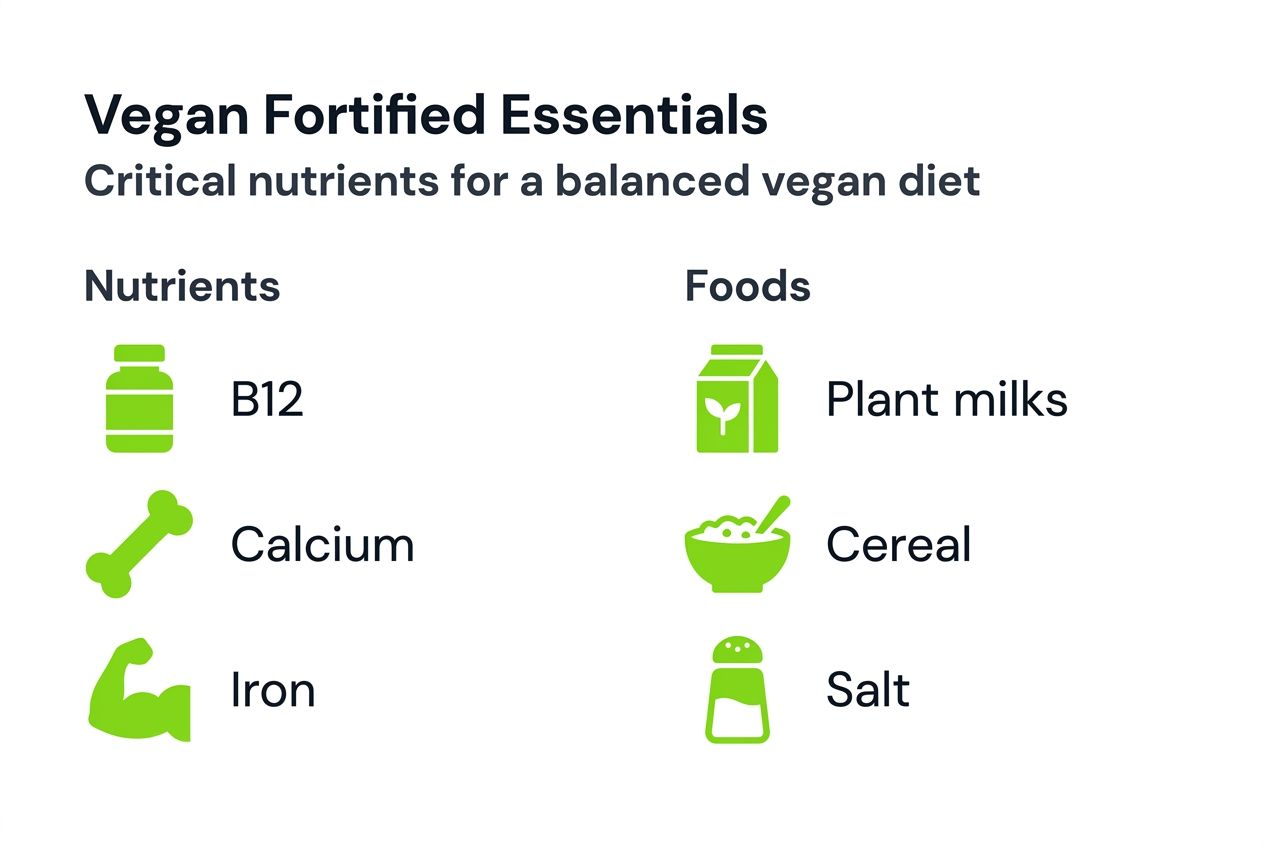 Fortified foods vegan: essential guide 2026 2 Infographic with vegan fortified nutrients and foods