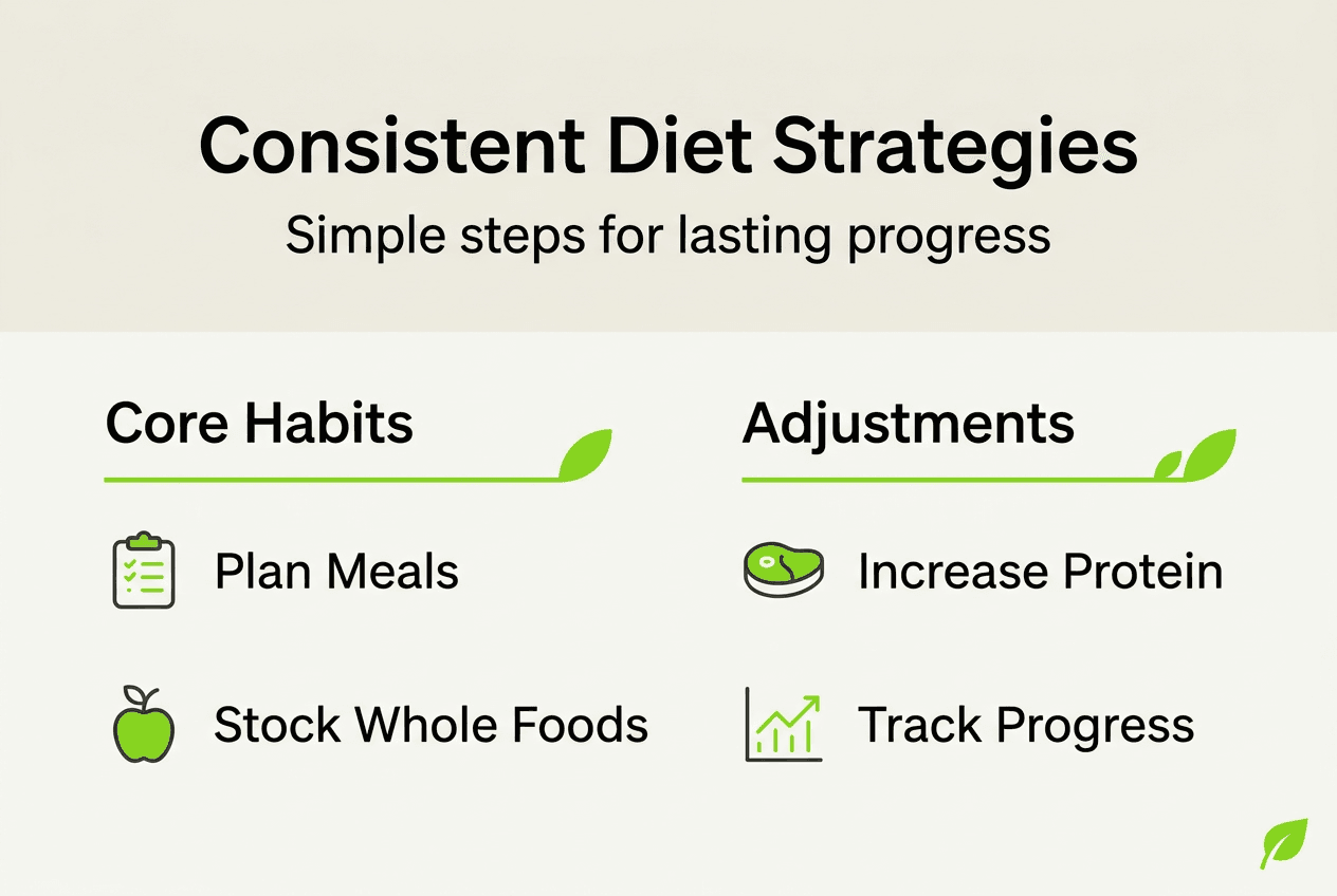 How to stay consistent with diet: lasting strategies 2 Infographic showing consistent diet strategy overview