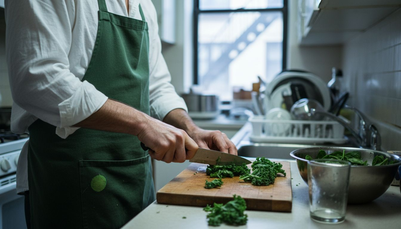 Healthy diet foods for dinner: simple nutritious options 1 Man chopping leafy greens for dinner