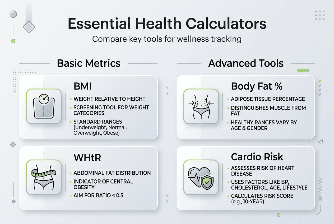 Master essential health calculators for wellness in 2026 2 Infographic comparing essential health calculators