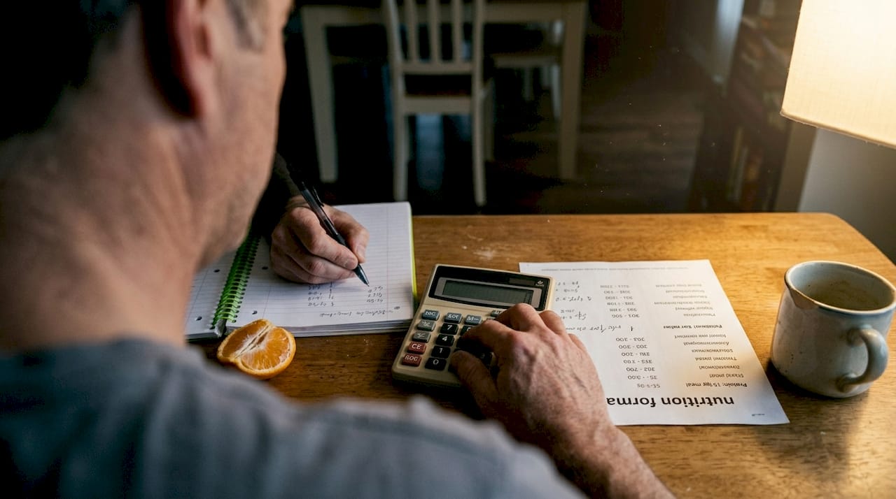 How to use fitness calculators for health in 2026 2 Man recording fitness data with calculator and journal