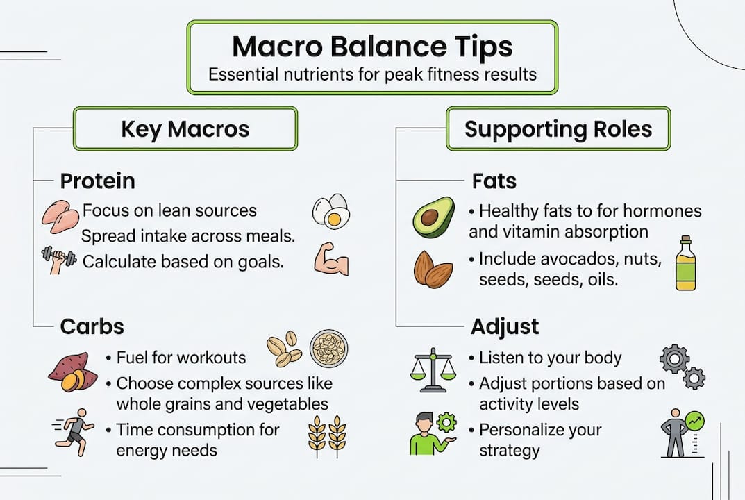 Master meal planning for fitness goals: boost results 2 Infographic showing macro balance key points