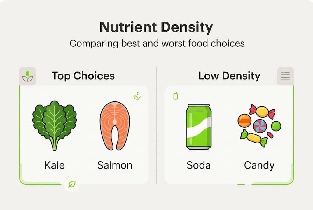 Nutrient density explained: choose foods for better health 2 Infographic contrasting nutrient-rich and empty-calorie foods