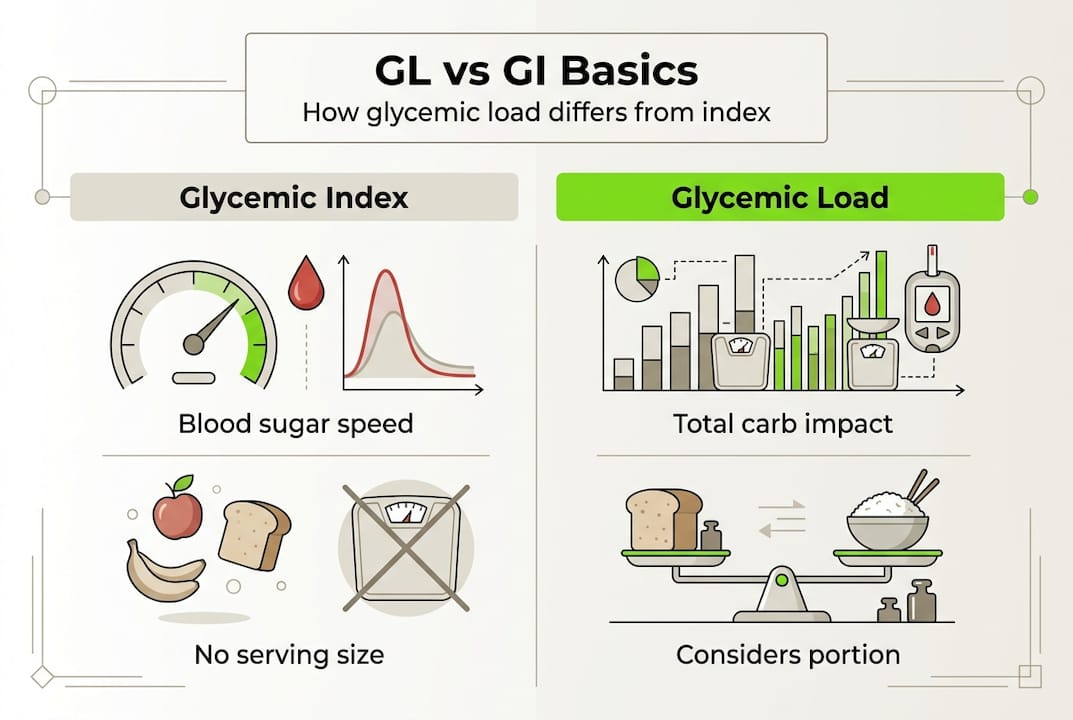 Glycemic load guide: eat smarter for better nutrition 2 Infographic comparing glycemic load and index basics