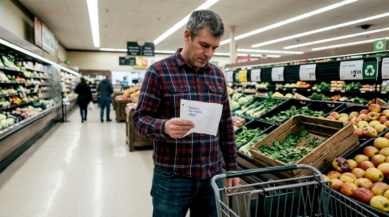 Nutrient density: smarter food choices for better health 2 Man choosing healthy foods at grocery store
