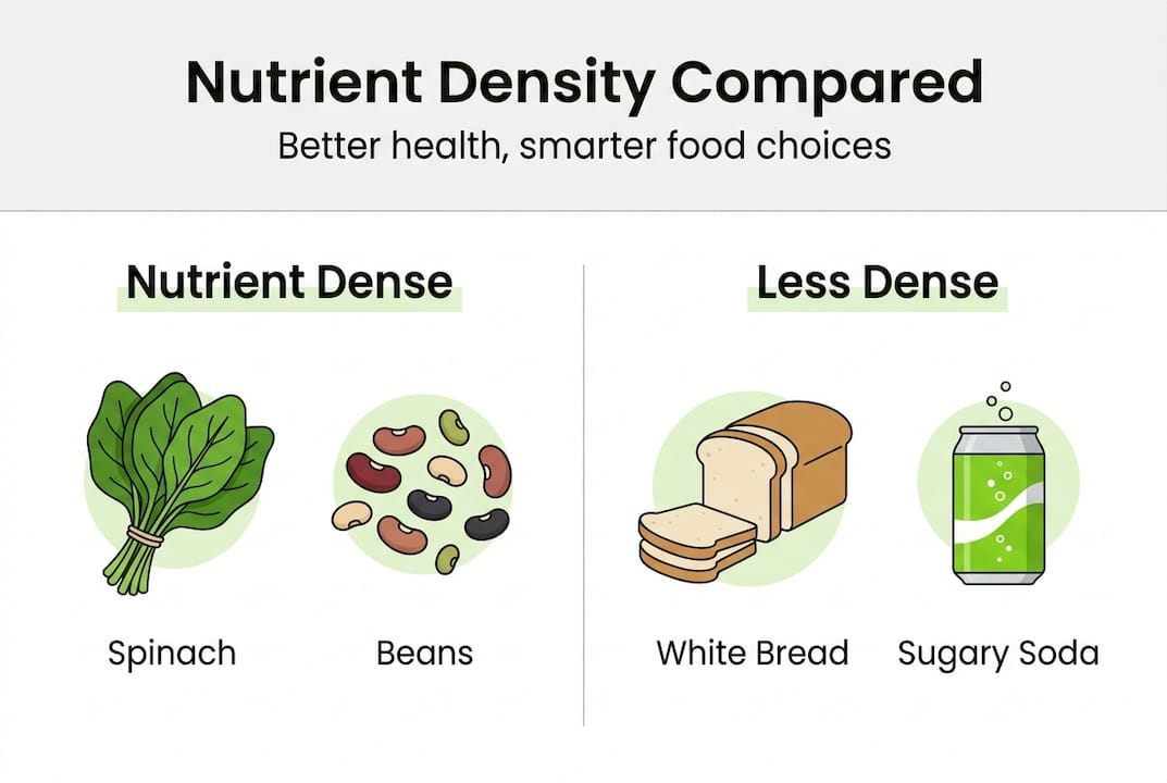 Nutrient density: smarter food choices for better health 1 Infographic comparing nutrient dense and less dense foods