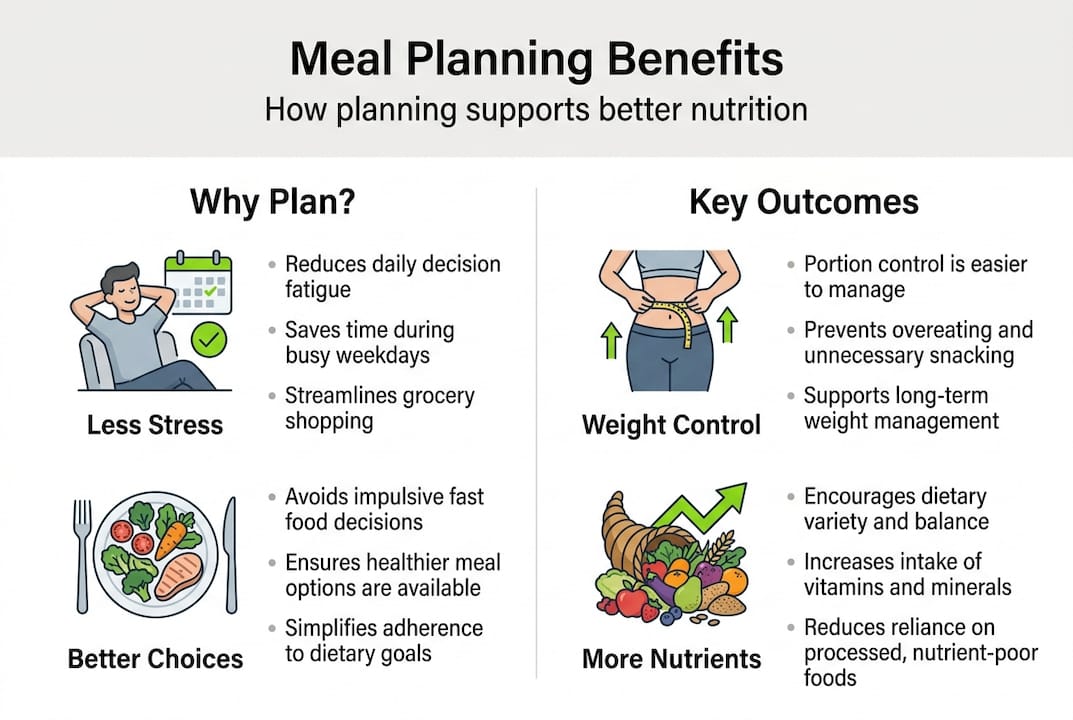 Why meal planning matters for health and nutrition success 1 Infographic showing key meal planning benefits