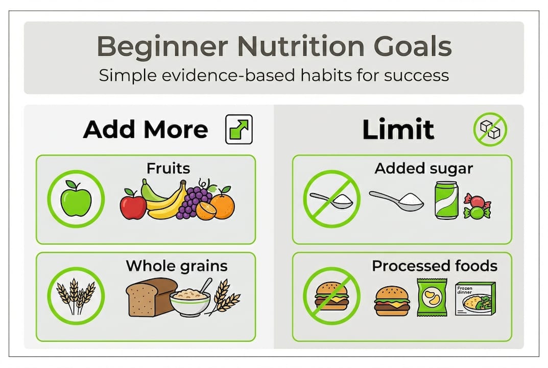Achieve nutrition goals: evidence-based guidance for beginners 1 Infographic showing nutrition goals add and limit
