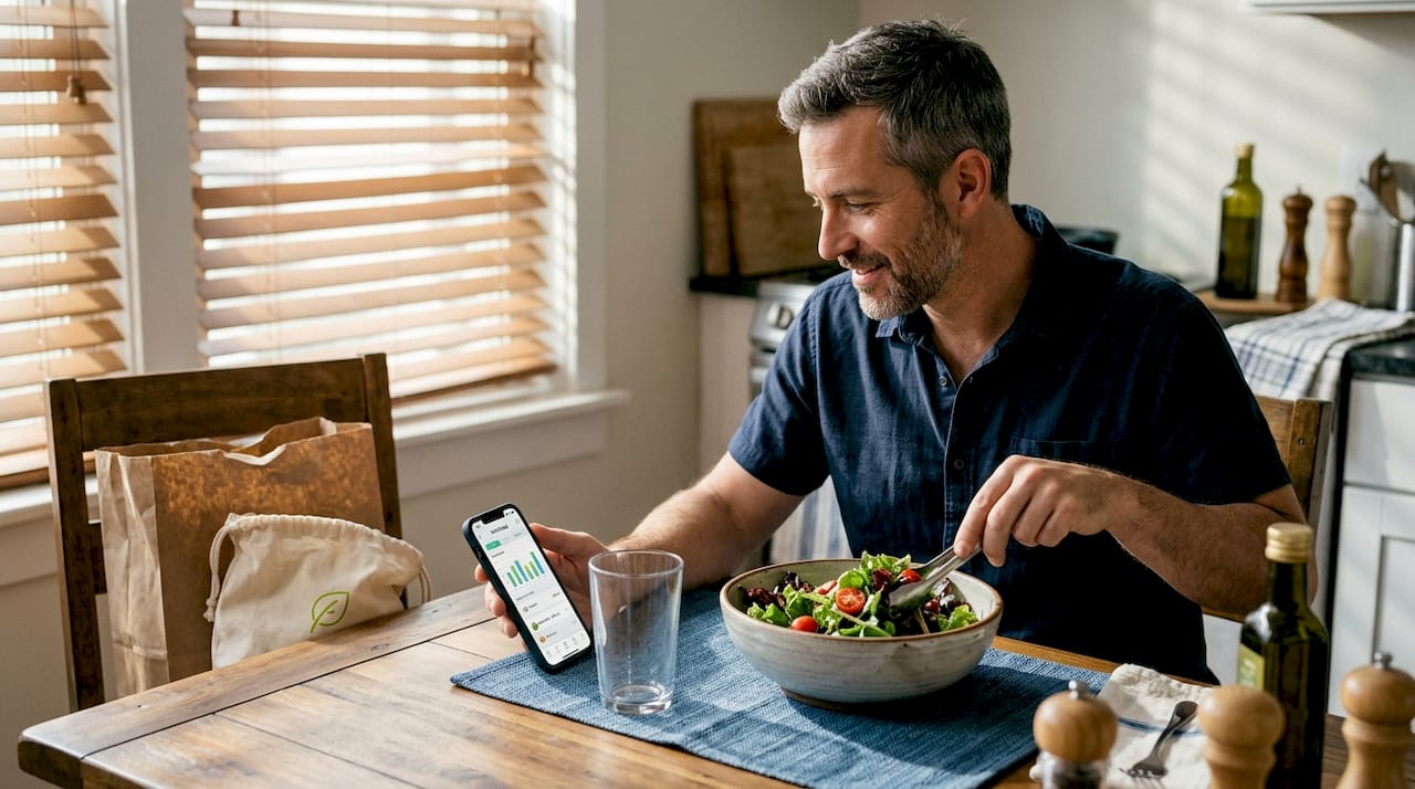 Achieve nutrition goals: evidence-based guidance for beginners 2 Man making healthy salad at sunny table