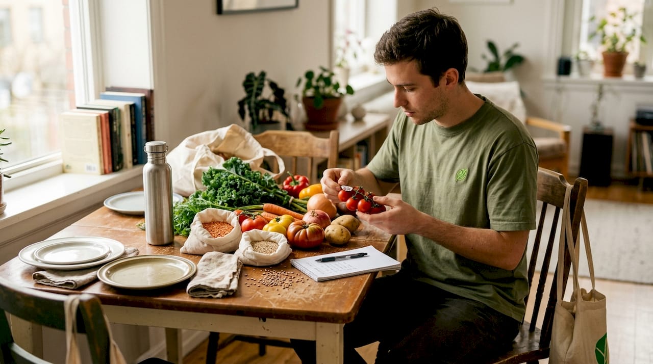 Eco-Friendly Meal Planning: Eat Well, Lower Your Impact 1 Man sorting local produce at kitchen table