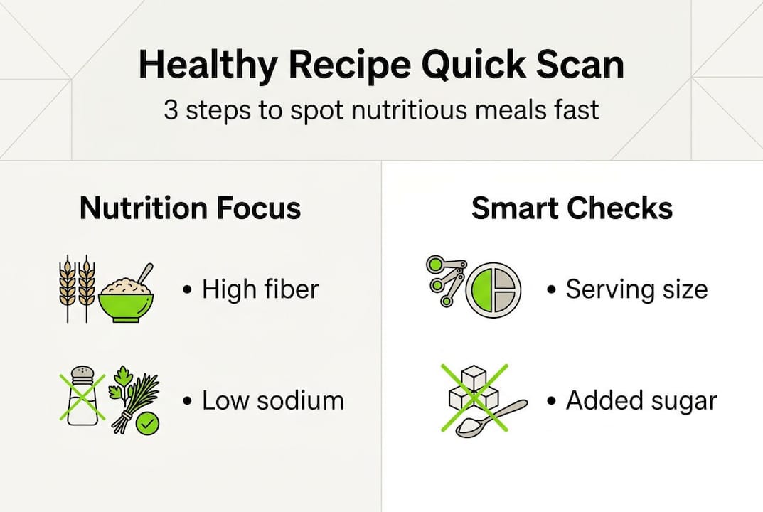 How to identify healthy recipes for easy meal planning 2 Infographic showing quick healthy recipe scan steps