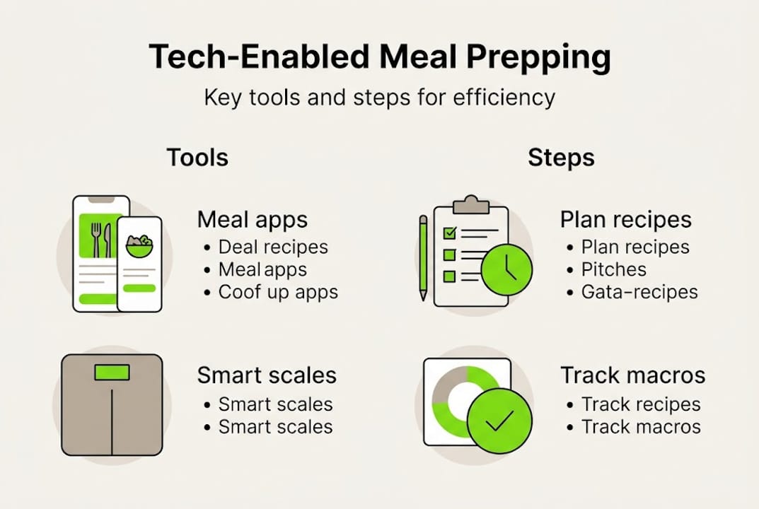 Streamline meal prepping with technology: a how-to guide 2 Infographic with meal prep tech tools and steps