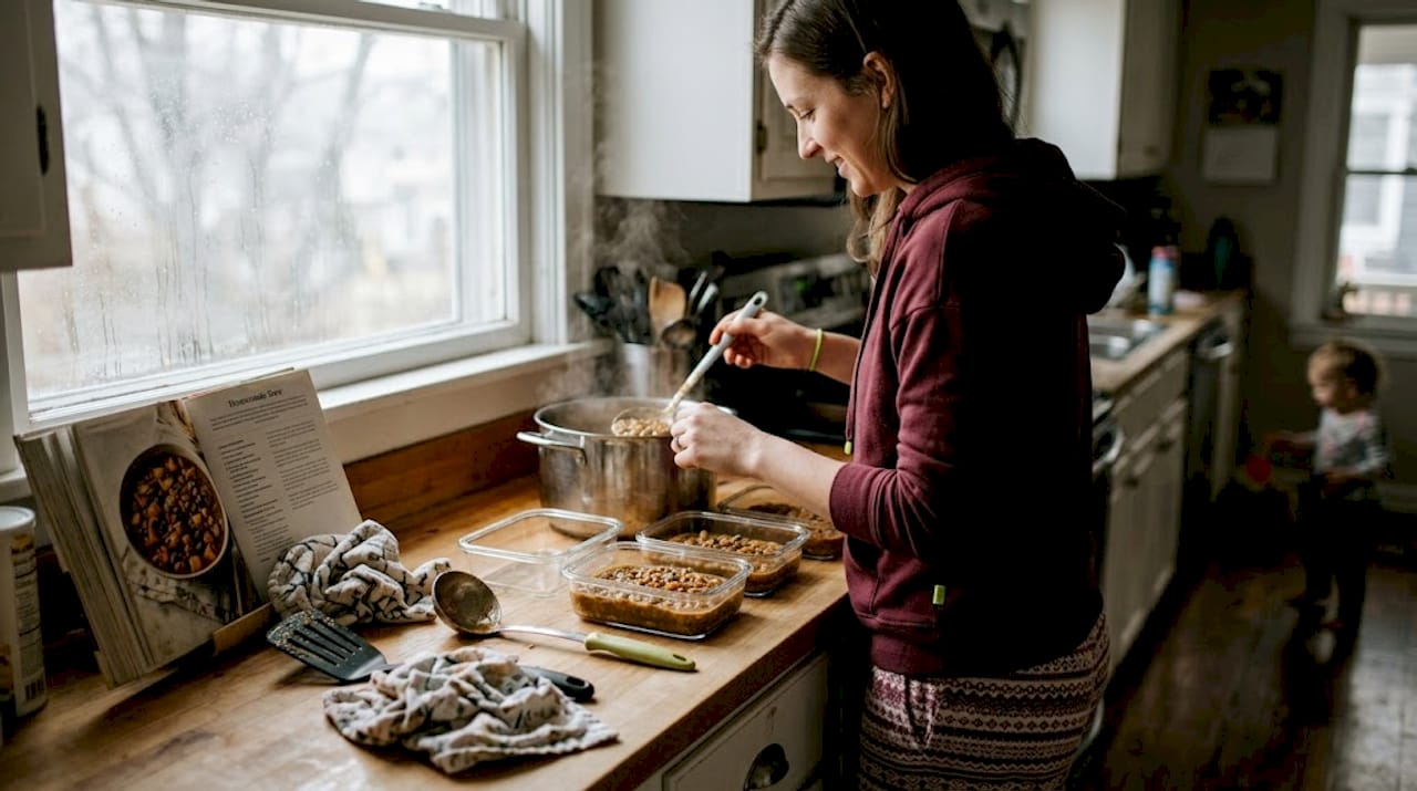 High-protein plant meals: maximize nutrition for fitness 1 Man batch cooking lentil stew for meals