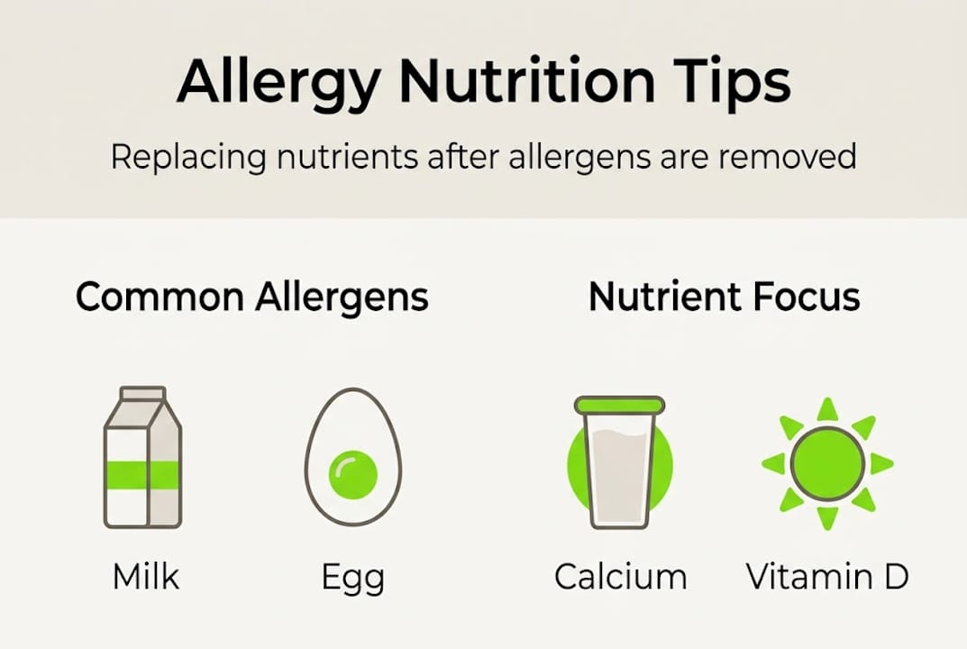 Safe meal planning for allergies: strategies, recipes & success 2 Infographic showing allergy nutrition tips