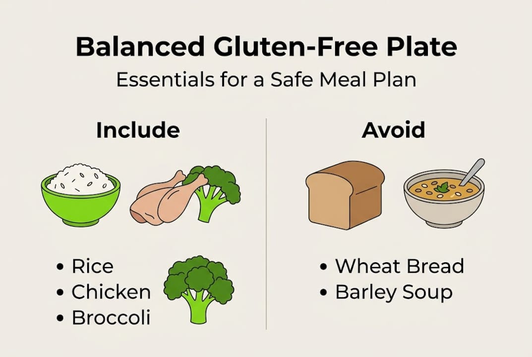 Gluten-free diet essentials: your guide to safe eating 2 Infographic on gluten-free balanced meal basics