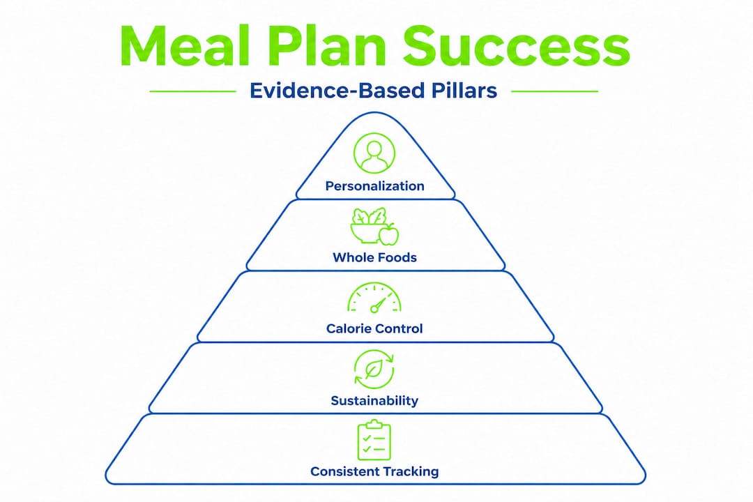 Evidence-based meal plans for sustainable weight and wellness 2 Meal plan success infographic pyramid