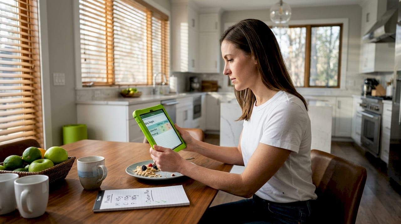 Assessing body shape goals: Science-backed methods 2 Man reviewing nutrition targets at kitchen table