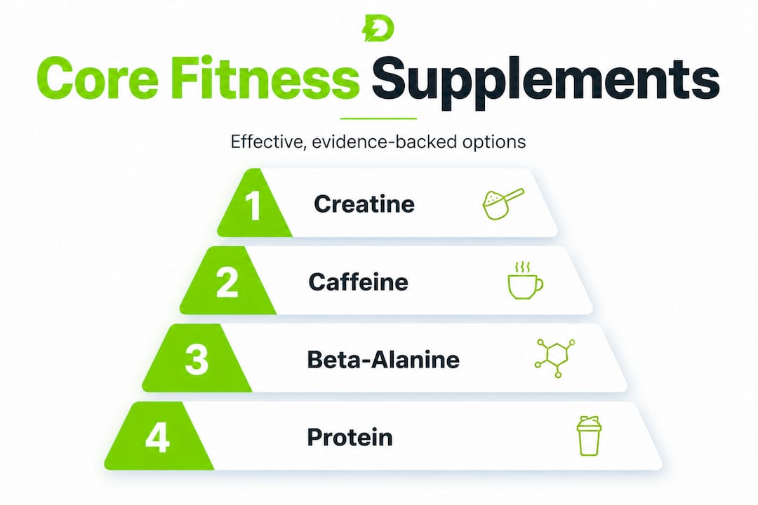 Supplements for Fitness: Evidence-Based Guide for Performance 2 Hierarchy infographic of fitness supplements