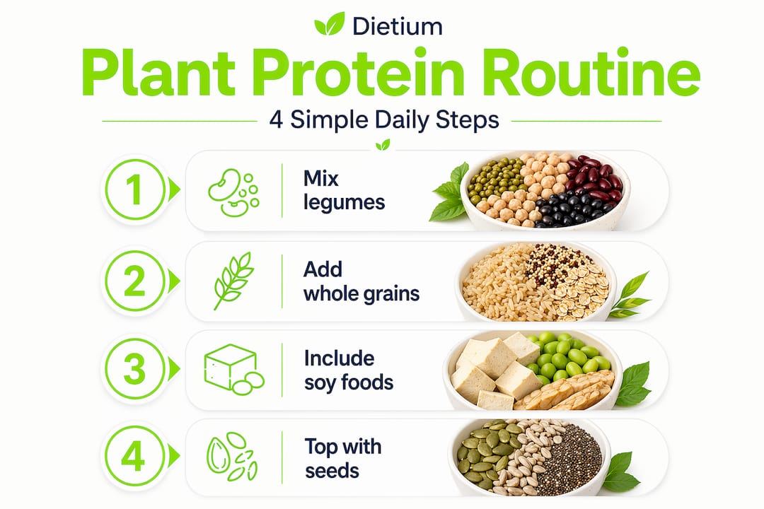 Plant protein sources: which works best for your diet 2 Infographic showing daily steps for plant protein