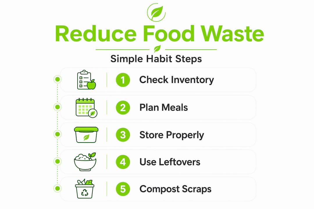 How to Reduce Food Waste at Home Effectively 1 Infographic process steps food waste reduction