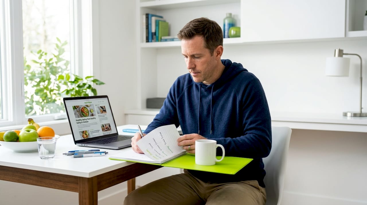How to Avoid Yo-Yo Dieting and Keep Weight Off 1 Man meal planning at home table midday