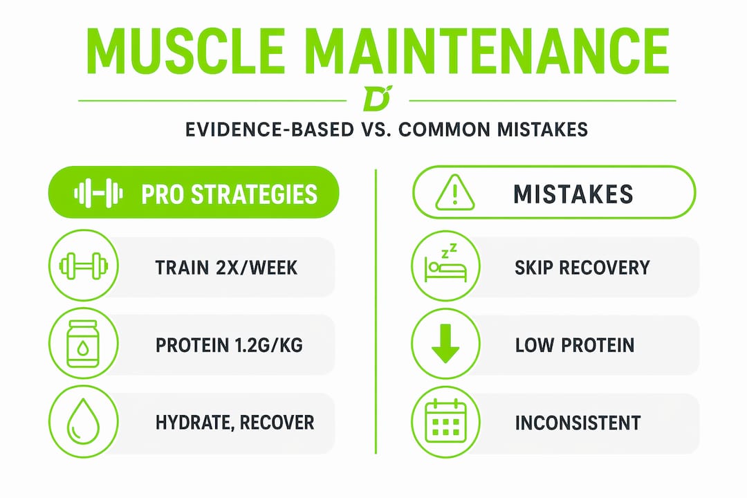 Maintaining Muscle Mass: Strategies That Actually Work 2 Infographic comparing best vs common muscle approaches