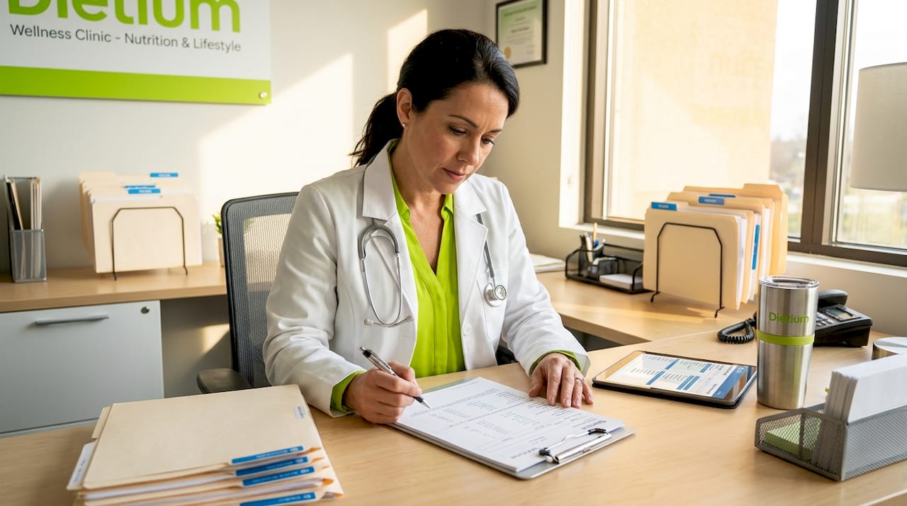 The Best Vitamins for Metabolism: What Actually Works 1 Doctor reviews vitamin D lab results at desk