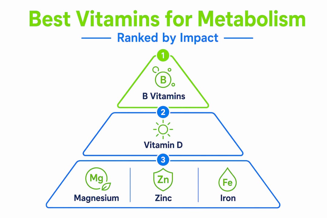 The Best Vitamins for Metabolism: What Actually Works 2 Pyramid infographic showing top metabolism vitamins
