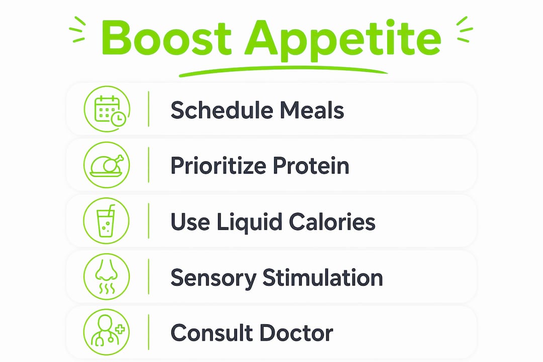 How to Improve Appetite: Practical Strategies That Work 1 Infographic showing practical steps to improve appetite