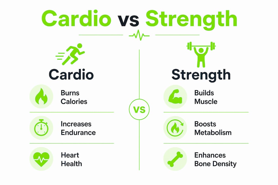 Cardio vs Strength Training: Which One Do You Need? 1 Infographic comparing cardio and strength training benefits