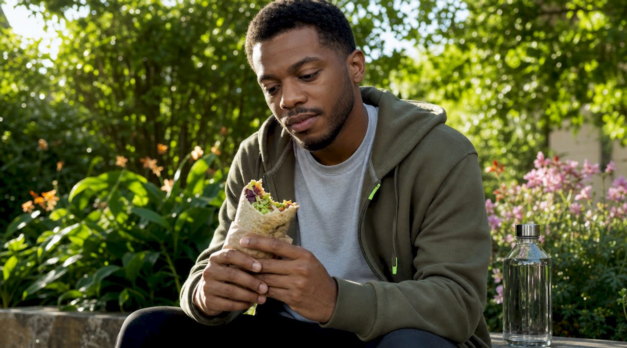 What Is Mindful Eating and Why Your Brain Needs It 2 Man eating lunch mindfully in park