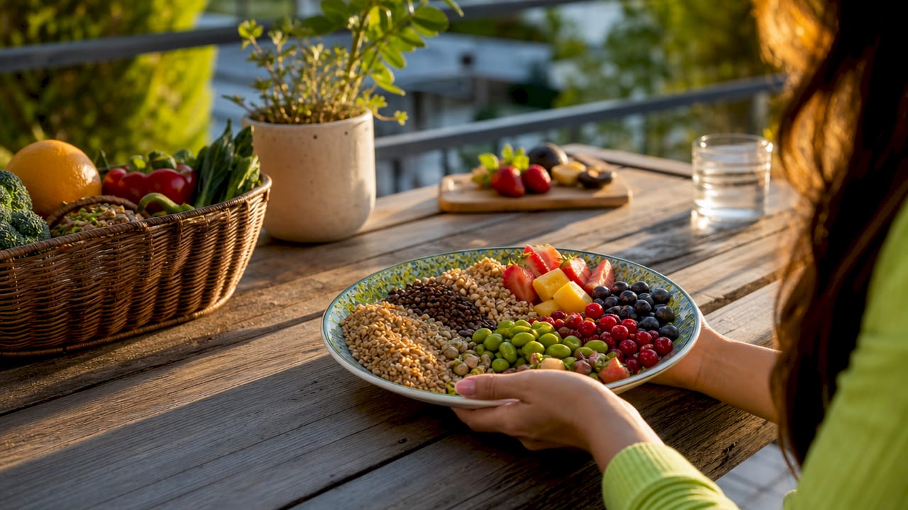 Nutrition Myths Debunked: What Science Actually Says 1 Top-down view of healthy carbohydrate rich food plate
