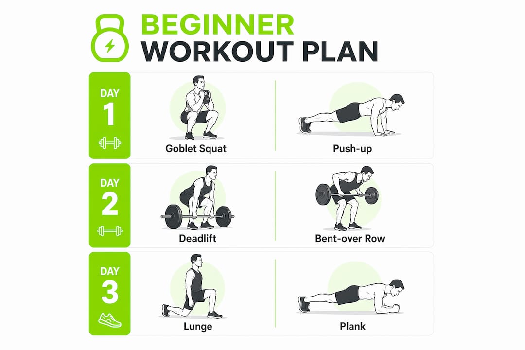 Beginner Strength Training Routine: Build Real Results 2 Infographic of beginner 3-day strength training plan